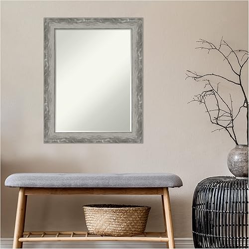 Miniatura 6 de Amanti Art Espejo de baño pequeño biselado (28.5 x 22.5 pulgadas), marco estrecho de plata Waveline - Espejo de pared champán, plata, mediano