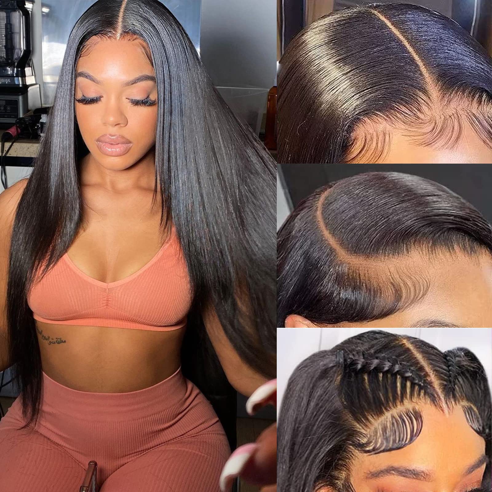 XUBULO 26 Inch Lace Front Wigs Human Hair Pre Plucked with Baby Hair 200 Density Real Human Hair Wig Straight 13x4 HD Lace Frontal wigs