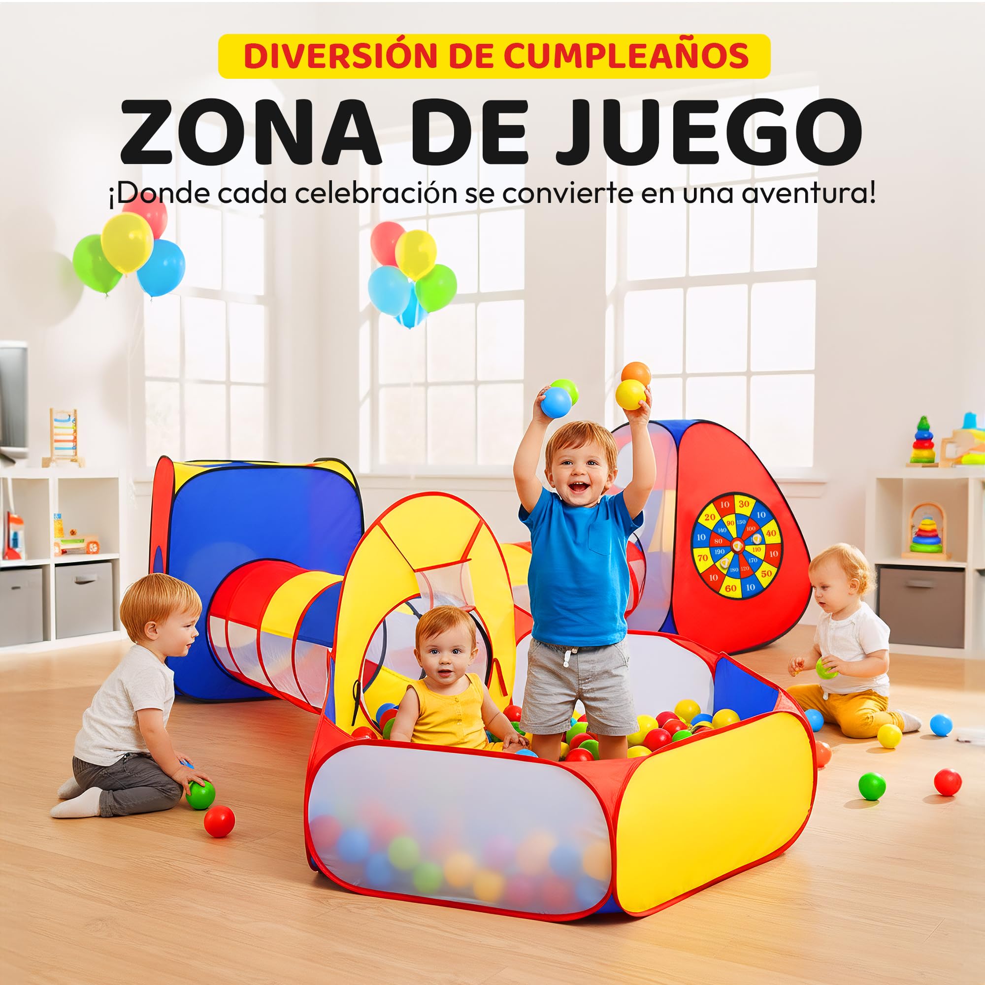 all Kids United® Tienda de campaña con túnel, Piscina de Bolas, túnel para Gatear y más (sin Bolas) XXL playland casa de Juegos Pop-up de 5 Piezas con Bolsa