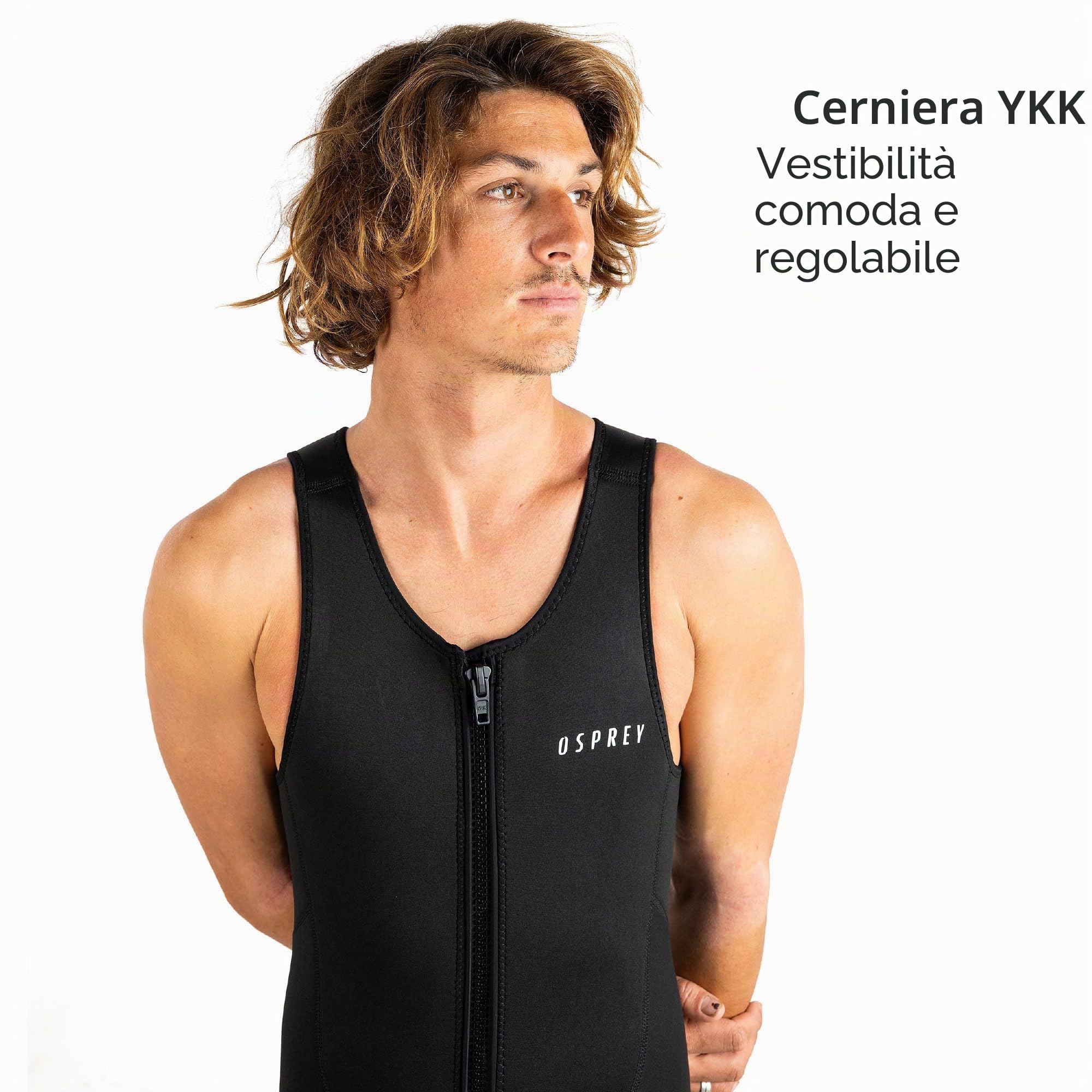 Osprey John - Muta da uomo senza maniche con cerniera frontale e pannelli ergonomici, senza maniche, per sport acquatici, paddleboarding, vela