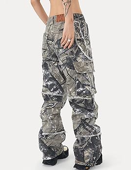 studs camouflage parachute pants Y2K 平成 Y2K Camo Parachute Pants - Womens Streetwear Cargo Trousers