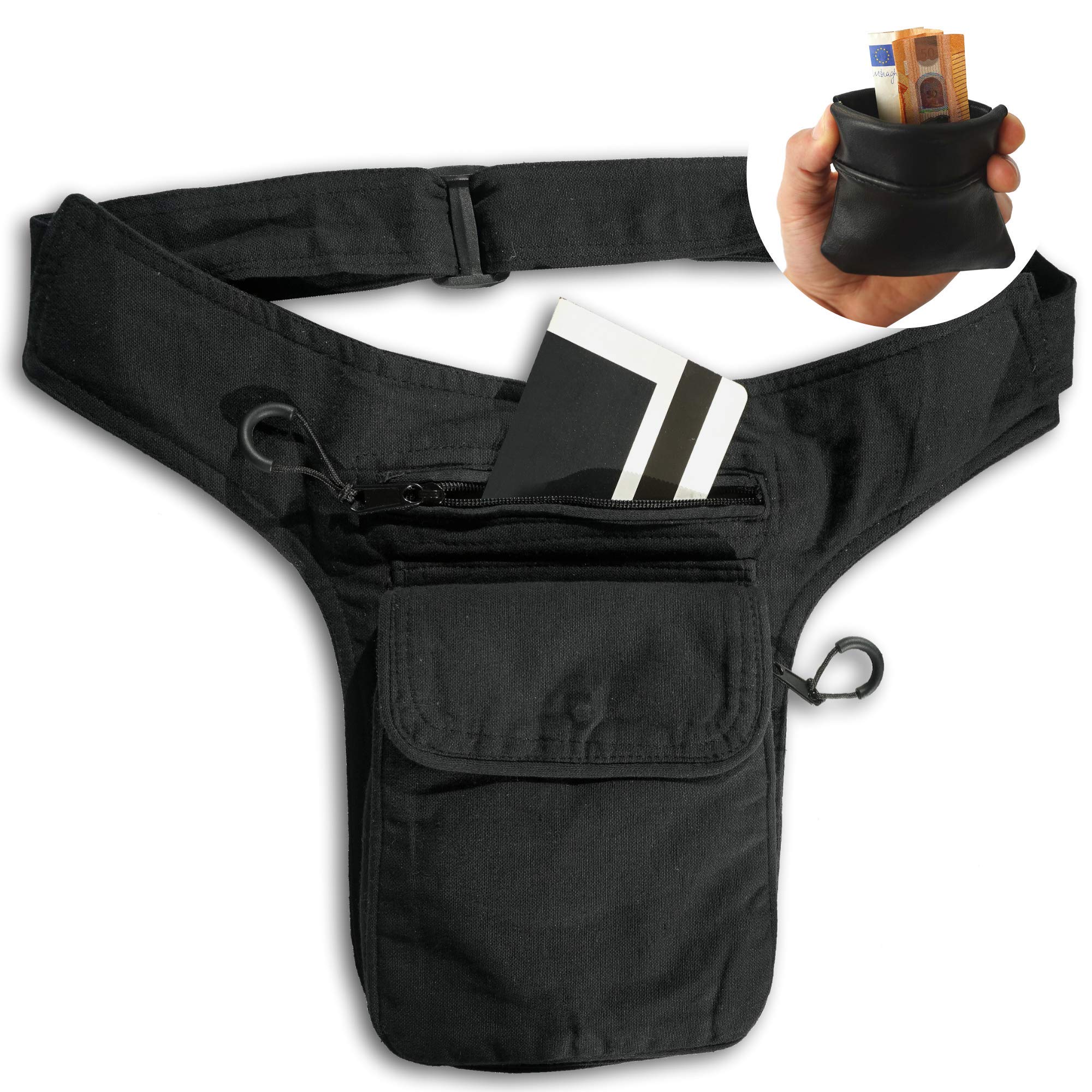 HAND-PROFanny Pack Hippie Cotton (+Purse) Hip Bag | Drop Leg Bag Popper Waist Bag Pocket Fanny Pack Travel Pouch Belt Bags for Women bumbags for Ladies Festival