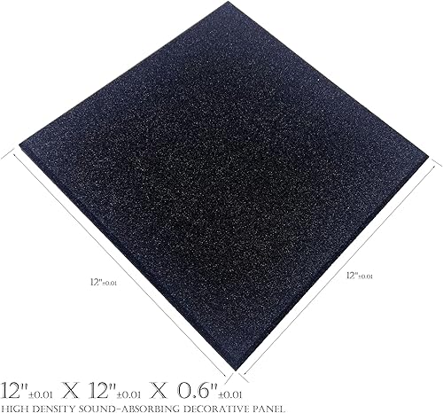 Miniatura 2 de Paquete de 12 azulejos de pared de espuma acústica negra para estudio, insonorización, de 12 x 12 pulgadas