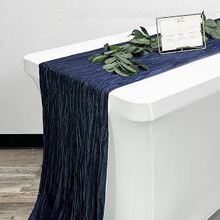 YOUR CHAIR COVERS 14 x 108 inch Crinkle Taffeta Table Runners - Crinkle Table Runner for Weddings, Events, Hotels and Catering Services - Navy Blue