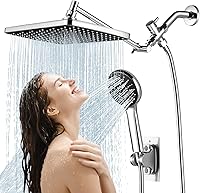 RNDIOZD 11.8 Inch Rain Shower Head with Handheld Combo, High Pressure 5-Mode Rainfall Shower, 3-Way Diverter, Chrome Extension Arm