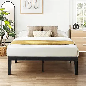 Mellow Naturalista Classic 16 Inch Solid Wood Platform Bed with Wooden Slats, Black, Full