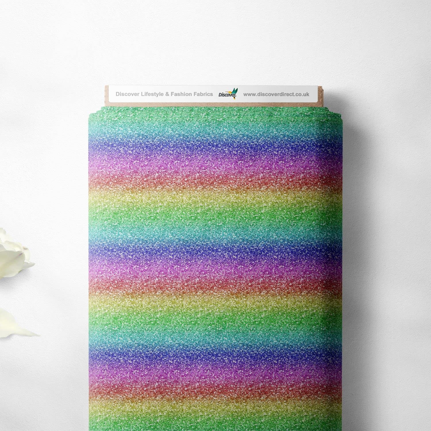 Discover Lifestyle & Fashion Fabrics Rainbow Glitter Horizontal 100% Cotton Rainbow Multi Coloured Design Children Kids Craft Quality Fabric Material | 55" - 140 Cm Wide (Per Half Metre, )