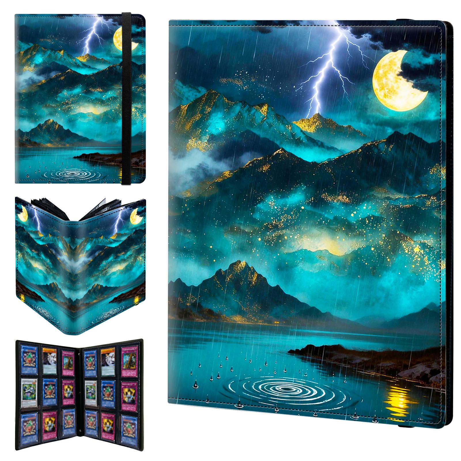 9 Pocket Trading Card Binder 900 Side Loading Pocket Album with Green Mountain Moon Pattern Design Card Binder for Sports Cards & Game Cards — image 1