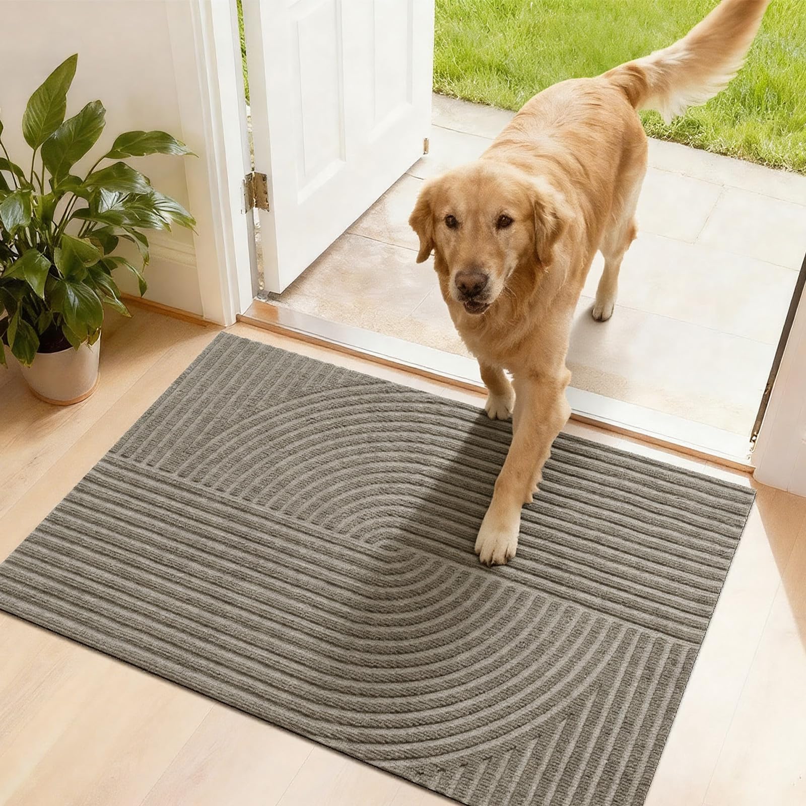 FEOMOS Dirt Trapping Door mat Indoor 50x80cm, Non-Slip DoorMat-Beige