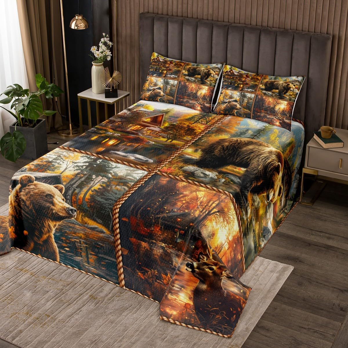 Manfei Donkey Bedspread King Size,Daisy Flowers Wooden Plank Cottage Coverlet Set,Girls Boys Women Room Decor,Rustic Farmhouse Animals Quilted Coverlet,Brown Country Retro Bedding Quilt,2 Pillowcases