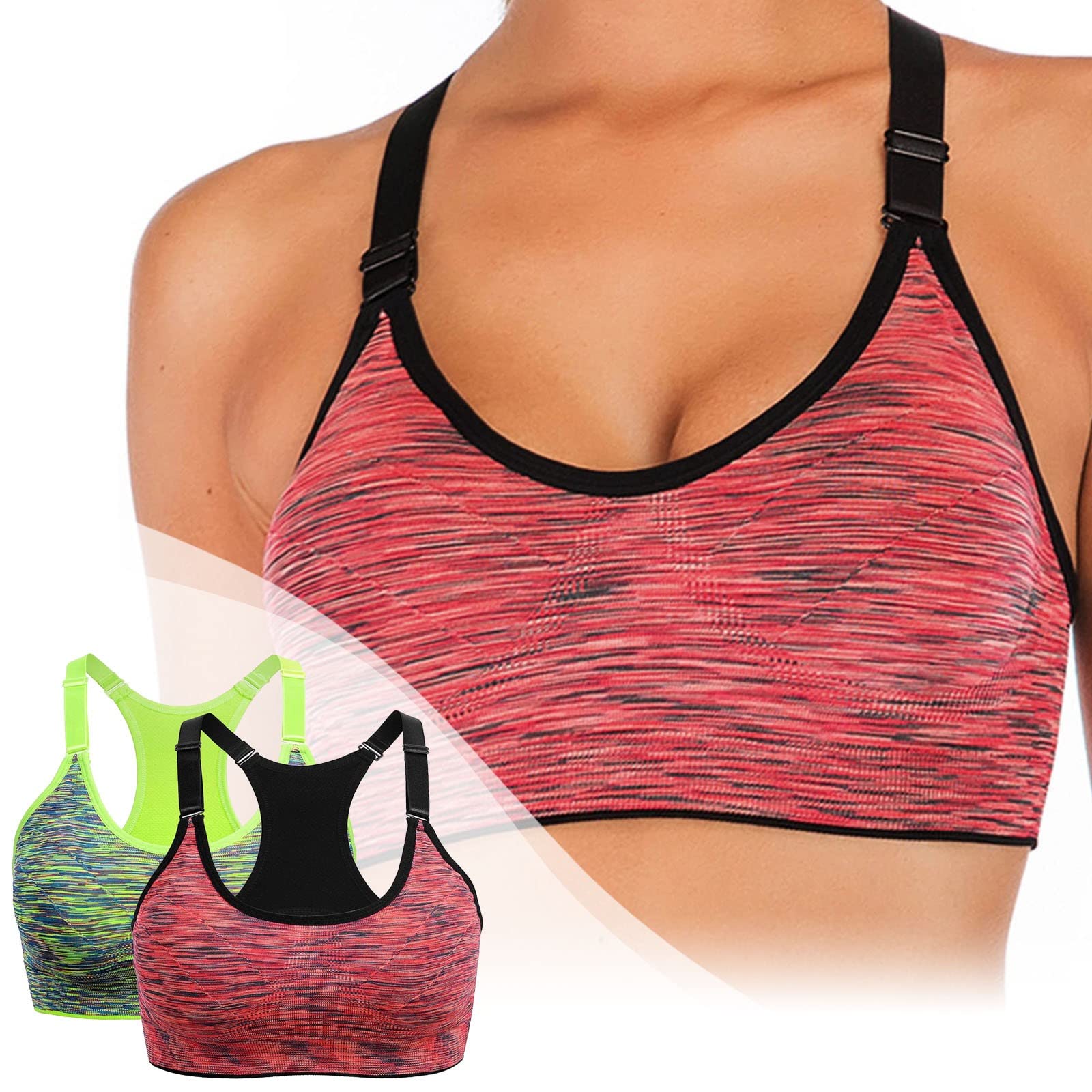 Sujetador deportivo para mujer, sin costuras, para yoga, correr, gimnasio, fitness, paquete de 2, M, M