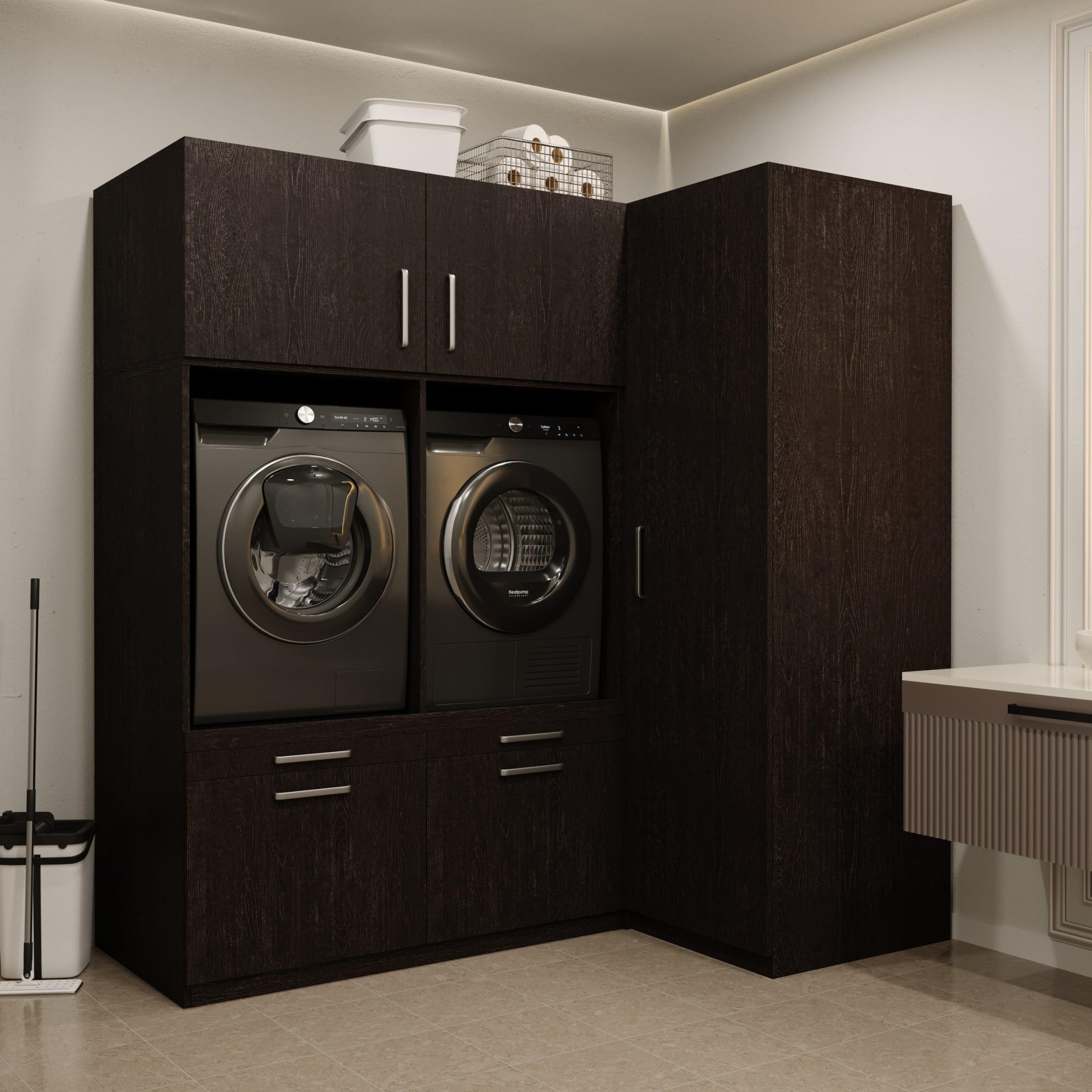 Lavadora Gabinete Bern - Lavadora elevadora - Conversión a máquina - 700(D)*2030(B)*2110(H) mm - Negro - Diseño elegante, que ahorra espacio y ergonómico - Fácil de colocar