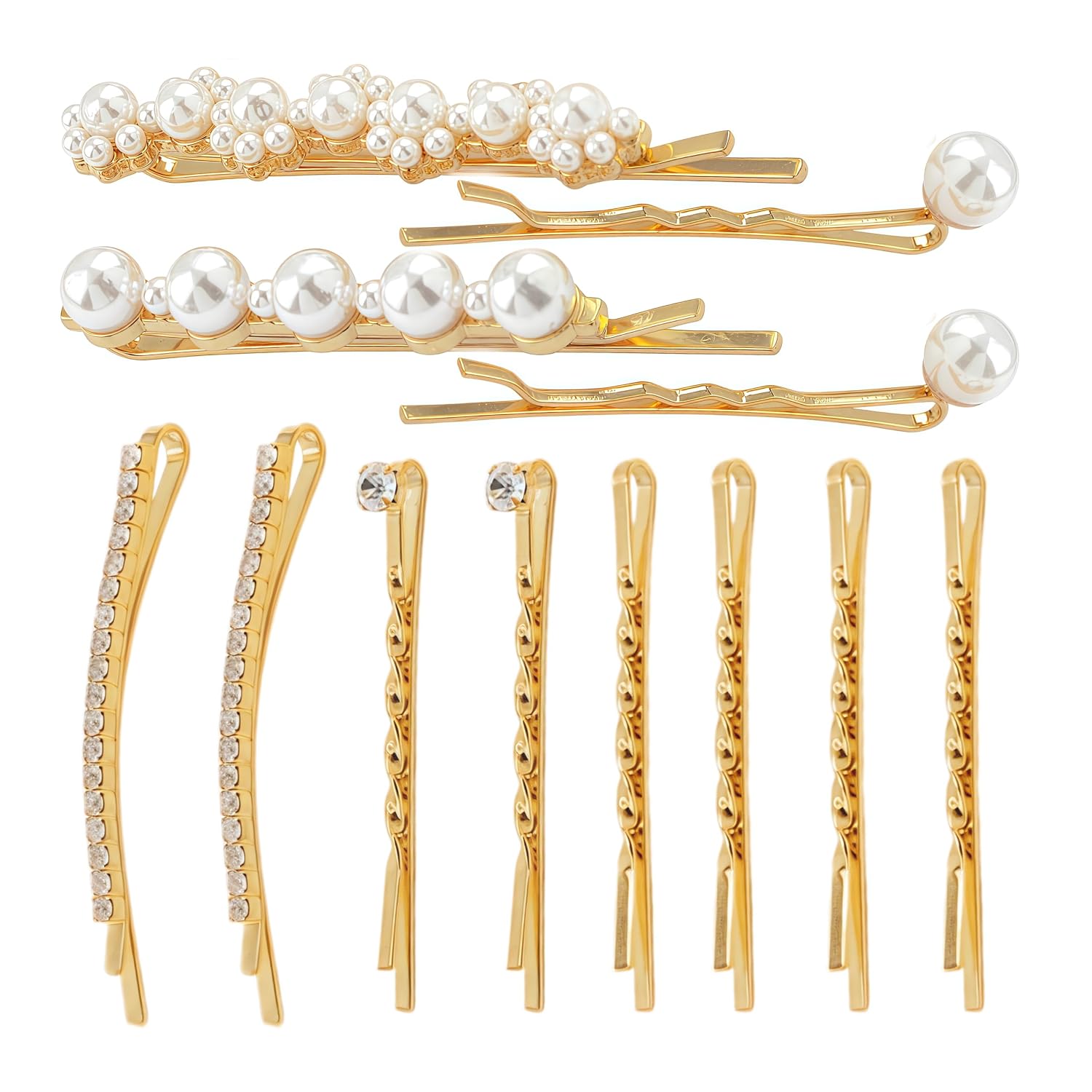 12 PCS Decorative Bobby Pins for Women, Pearl Rhinestone Gold Hair Pins Set