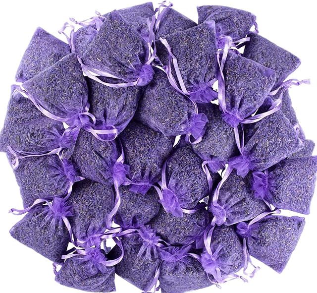 LEIKAIHUA 100% Natural Fragrant Lavender Filled Bags Drawers, Wardrobes, Shoes, Travel, Sleep, Cars, (25pcs)