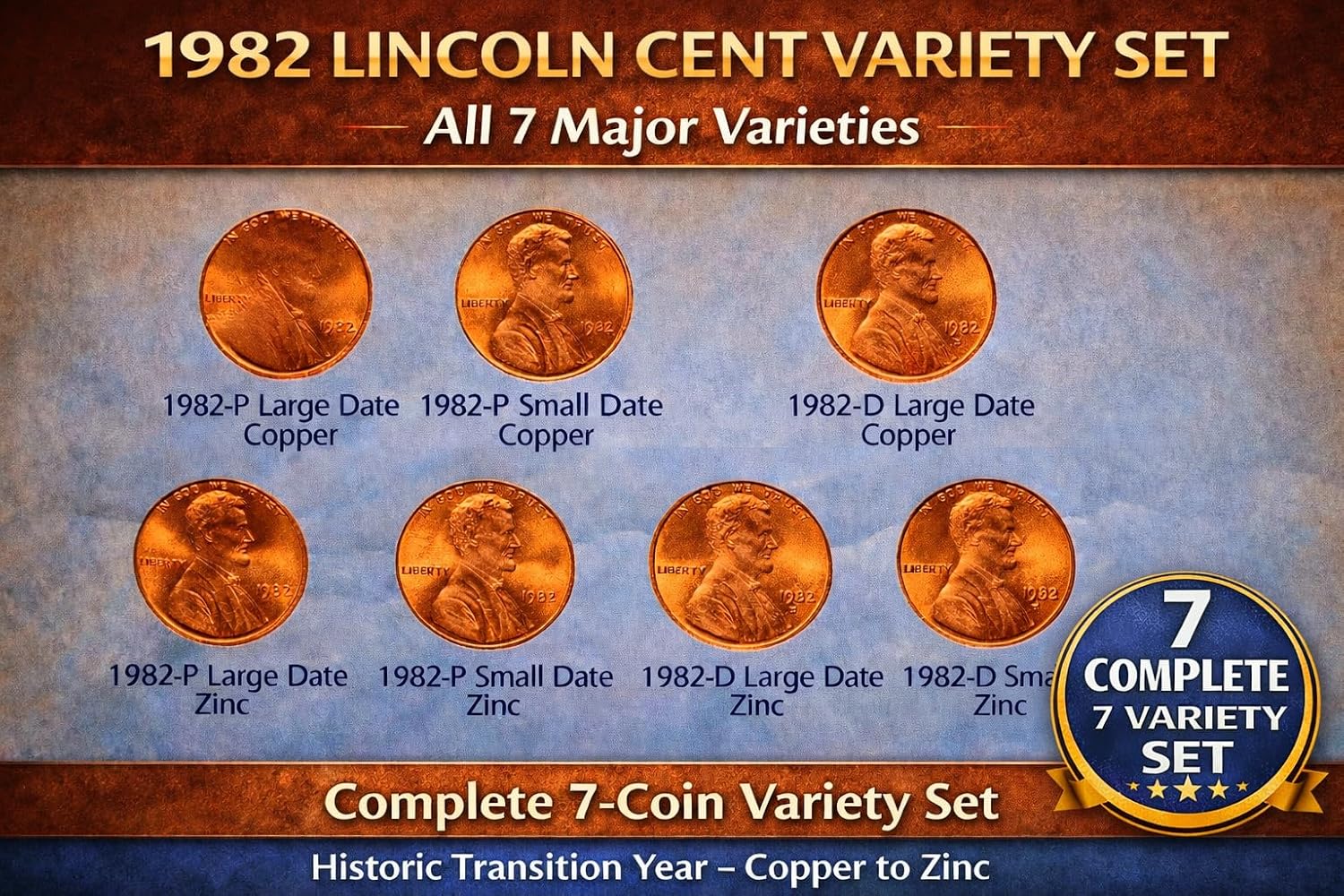 Amazon.com: 1982 U.S. Lincoln Cent / Penny 7 Variety Coin Set ...