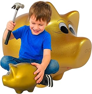 Sparschwein Keramik Gold – XL Spardose ohne Öffnung zum Zerschlagen, große Geldgeschenk Spardose für Erwachsene & Kinder, dekorative Schweinchen Sparbüchse