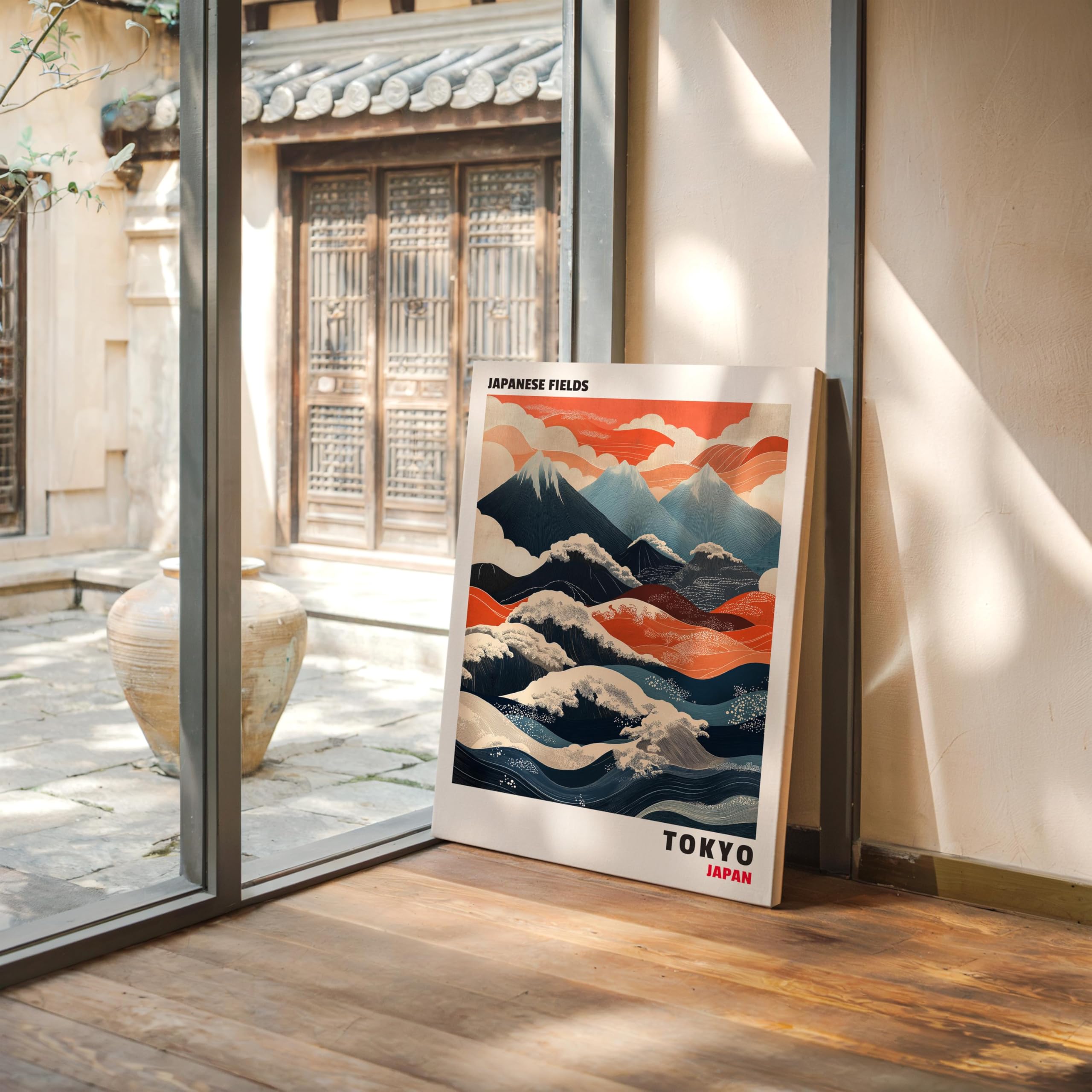 LMYCHENG Obrazy krajobrazu na płótnie - japońskie czerwone i niebieskie góry plakaty i druki, malarstwo w stylu Ukiyo (70 x 100 cm / bez ramki)