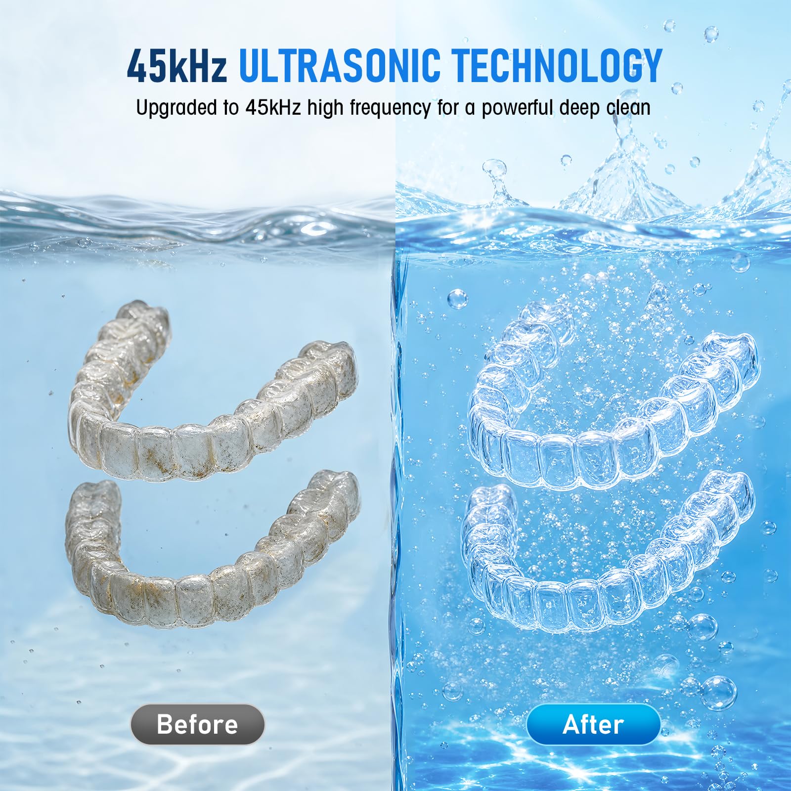 Nettoyeur Ultrasons avec Stérilisation par UV,Haute Fréquence 45kHz Ultrasonic Cleaner,4 Modes,Affichage numérique HD,200 ml,pour Dentaires, Appareils de Contention, Gouttières de Nuit etc.,Blanc