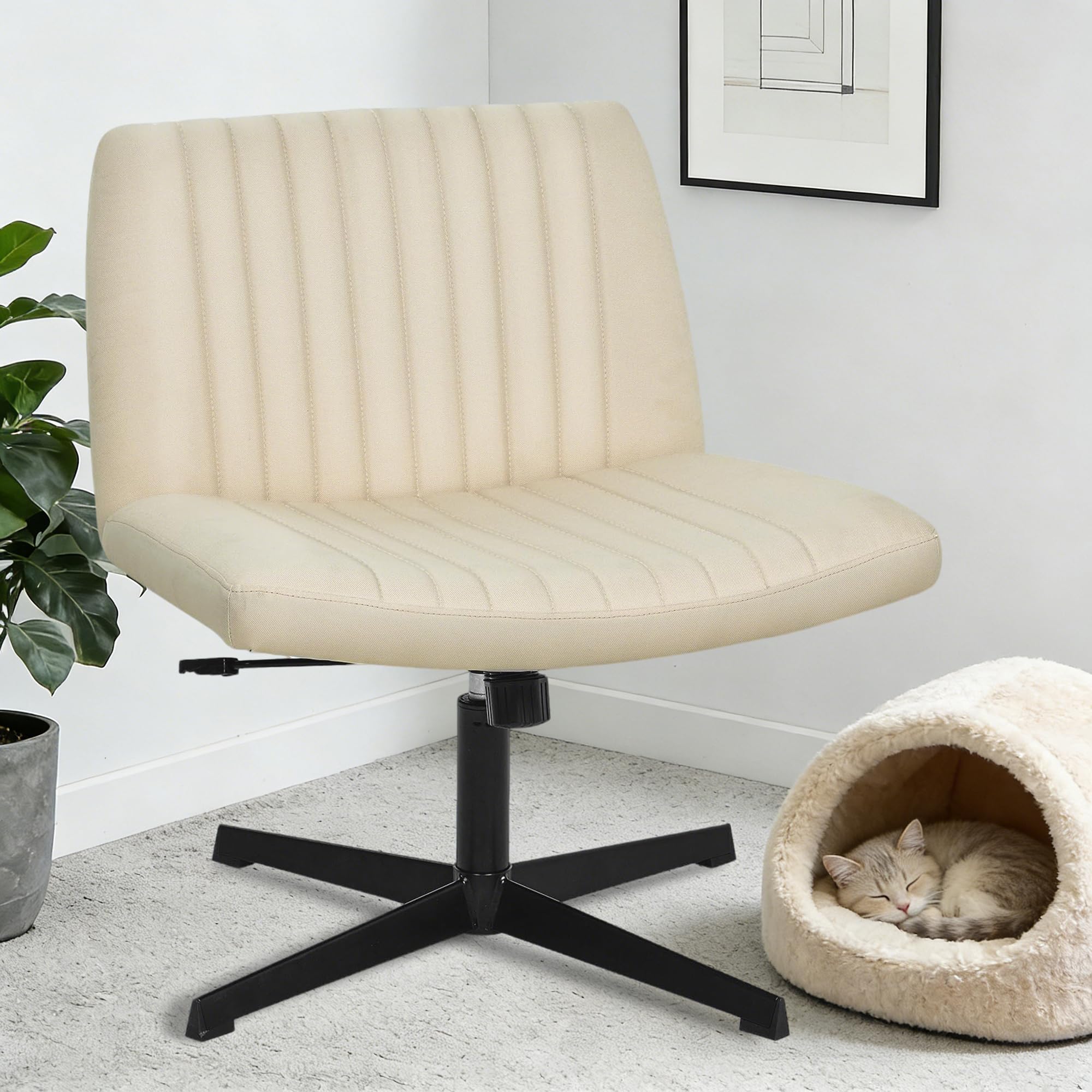 Criss Cross Chair Armless Desk Chair no Wheels Cross Legged Office Chair Swivel Vanity Chair Height Adjustable Wide