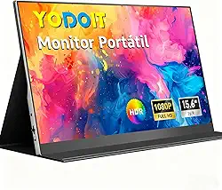 Yodoit Monitor Portátil 15,6" 1080P 100% SRGB FHD Tela com Porta USB Tipo C HDMI com Capa Inteligente Compatível com Laptop, PC, MacBook, Xbox, PS5, Phone