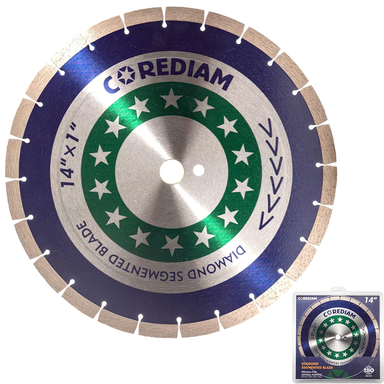 14 Inch Diamond Blade, Segmented Diamond Saw Blade with 13mm Segment Height, General Purpose Cutting Concrete, Block, Paver, Brick, Masonry and Stone, Wet/Dry Cut, 1" Arbor