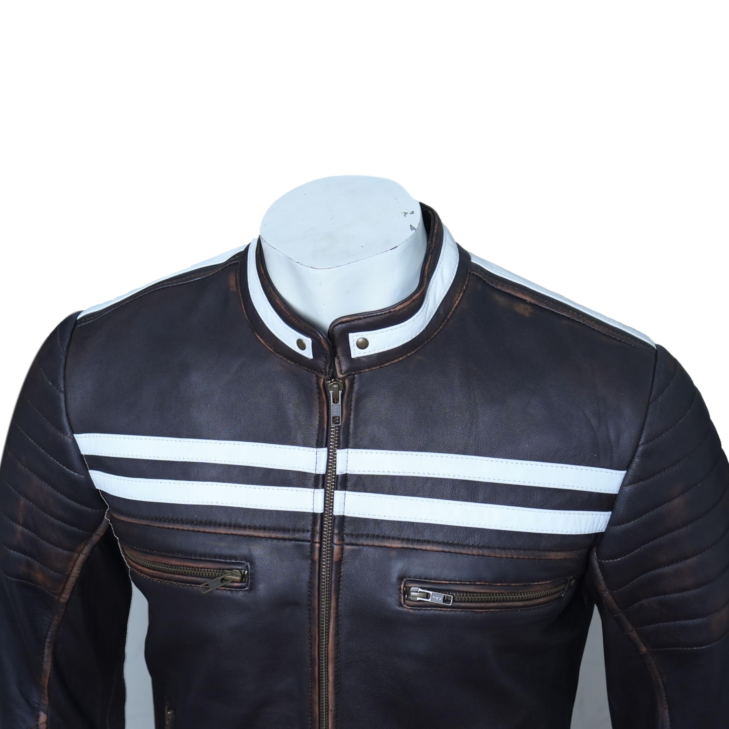 Veste de moto Cafe Racer vintage en cuir véritable vieilli vintage, pour homme, noir