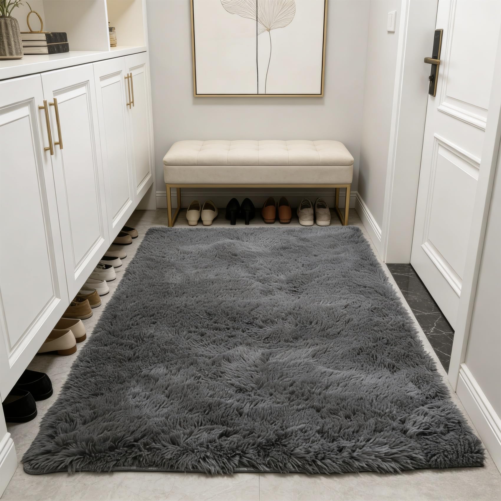 Tapis de salon 200x85 cm gris moelleux et moderne pour toute la maison