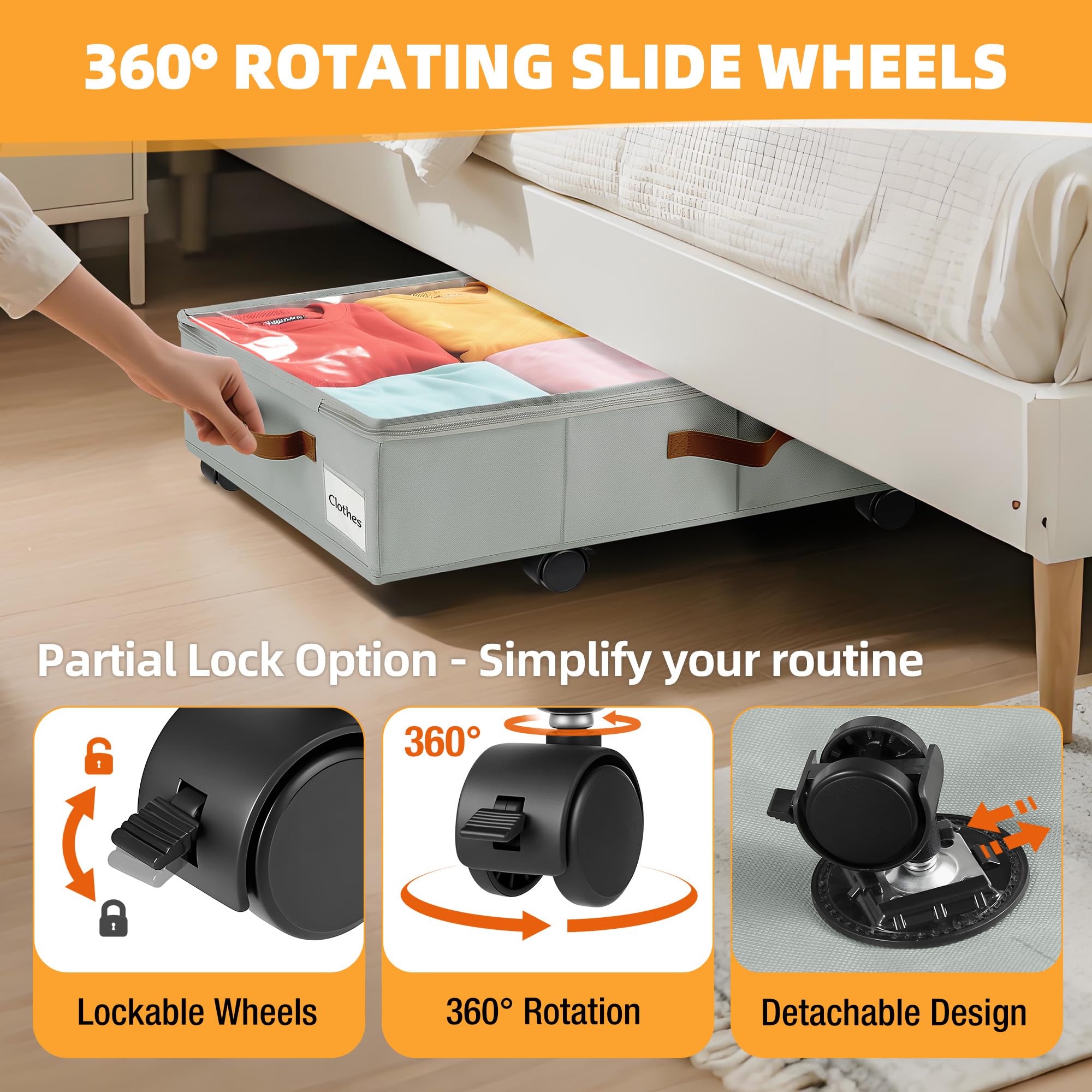 2 Pack Under Bed Storage with Wheels – 30.5×17×5.5 Inch, Underbed Storage with Sturdy Sidewalls/Bottom, Clear Cover, Label and PU Handle, Rolling Under Bed Drawers for Clothes, Shoes, Toys, Blankets