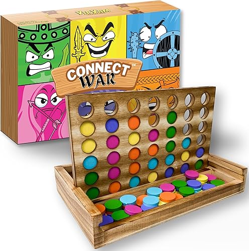 Connect War - Juego de mesa 4 en fila para 2 a 6 jugadores, juegos de madera hechos a mano para juegos familiares y grupales, juego de madera cuatro