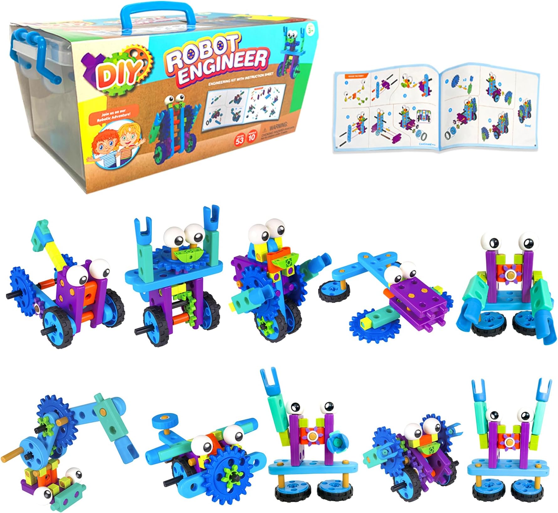 Coolbitz 53 Pieces Robot Engineer Kit, Build Your Own Robot, Science Engineering Experimental Robotic Kit, Toys Gift for Kids & Toddlers, Boys & Girls, Educational Building Toys