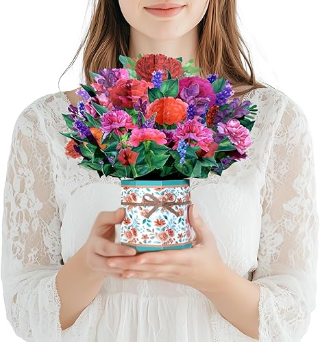 Magic Ants Tarjetas desplegables, tarjeta de clavel, tarjeta de ramo de flores de papel de 9 pulgadas, tarjeta de flores, tarjeta de cumpleaños,