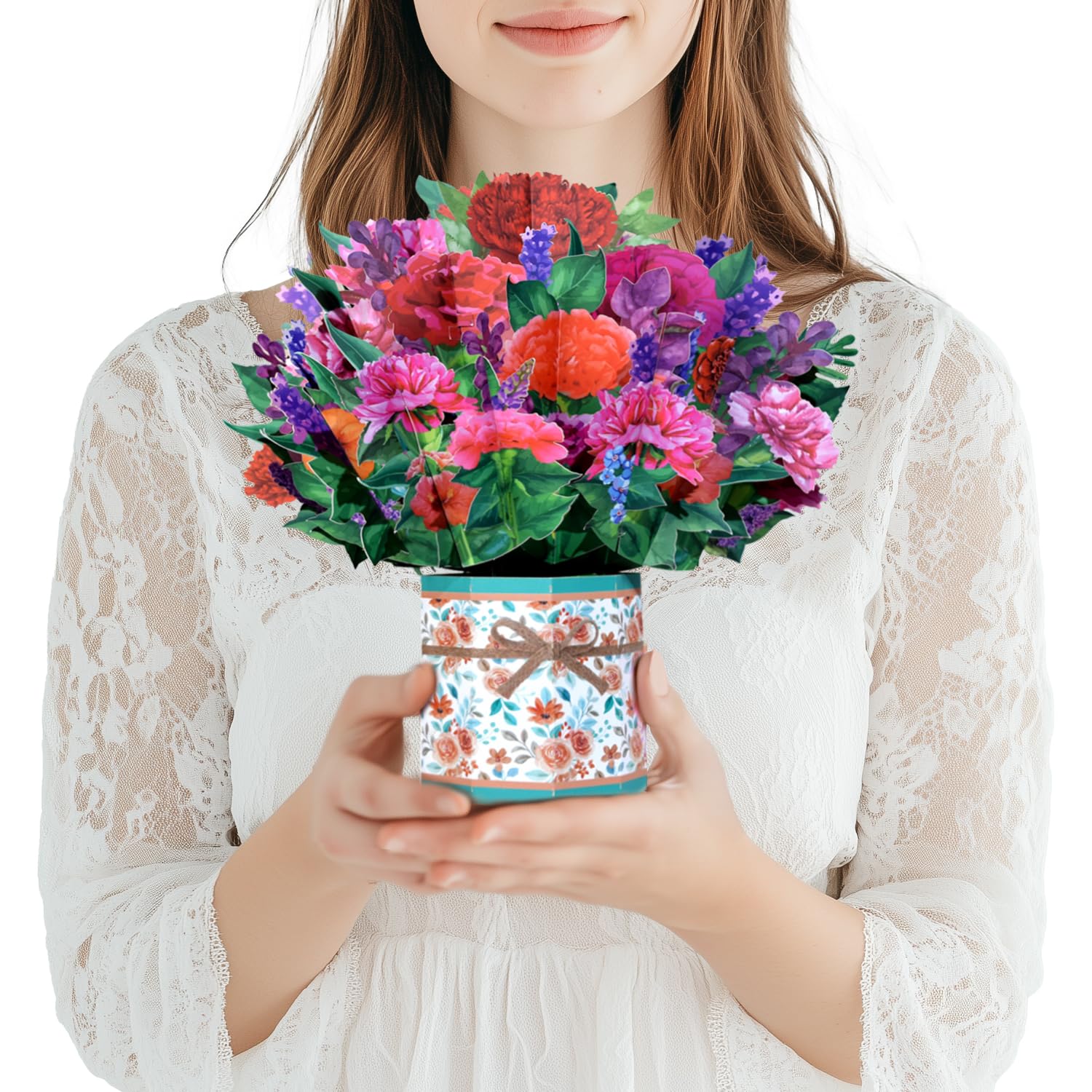 Colorful Floral 3D Pop Up Card Spring Greeting for Mother’s Day Easter Birthday Anniversary Get Well Thinking of You, Carnation Bouquet for Mom Grandma Wife Sister Aunt with Envelope and Note Card