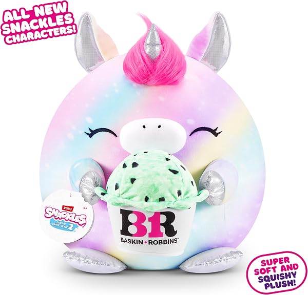 Snackles Serie 2 20 cm (Marty) von ZURU Kuschelig-weiches, beruhigendes, 20 cm großes Plüschspielzeug mit lizenziertem Snackmarken-Accessoire, Unicorn, Baskin-Robbins - 2