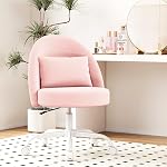 Misolant Chaise Vanity avec dossier, chaise de bureau sans bras avec roues pour les filles, Chaises de petit bureau en tissu en peluche avec hauteur réglable, Oreiller support lombaire, 360°Swivel pour salle de maquillage, Rose