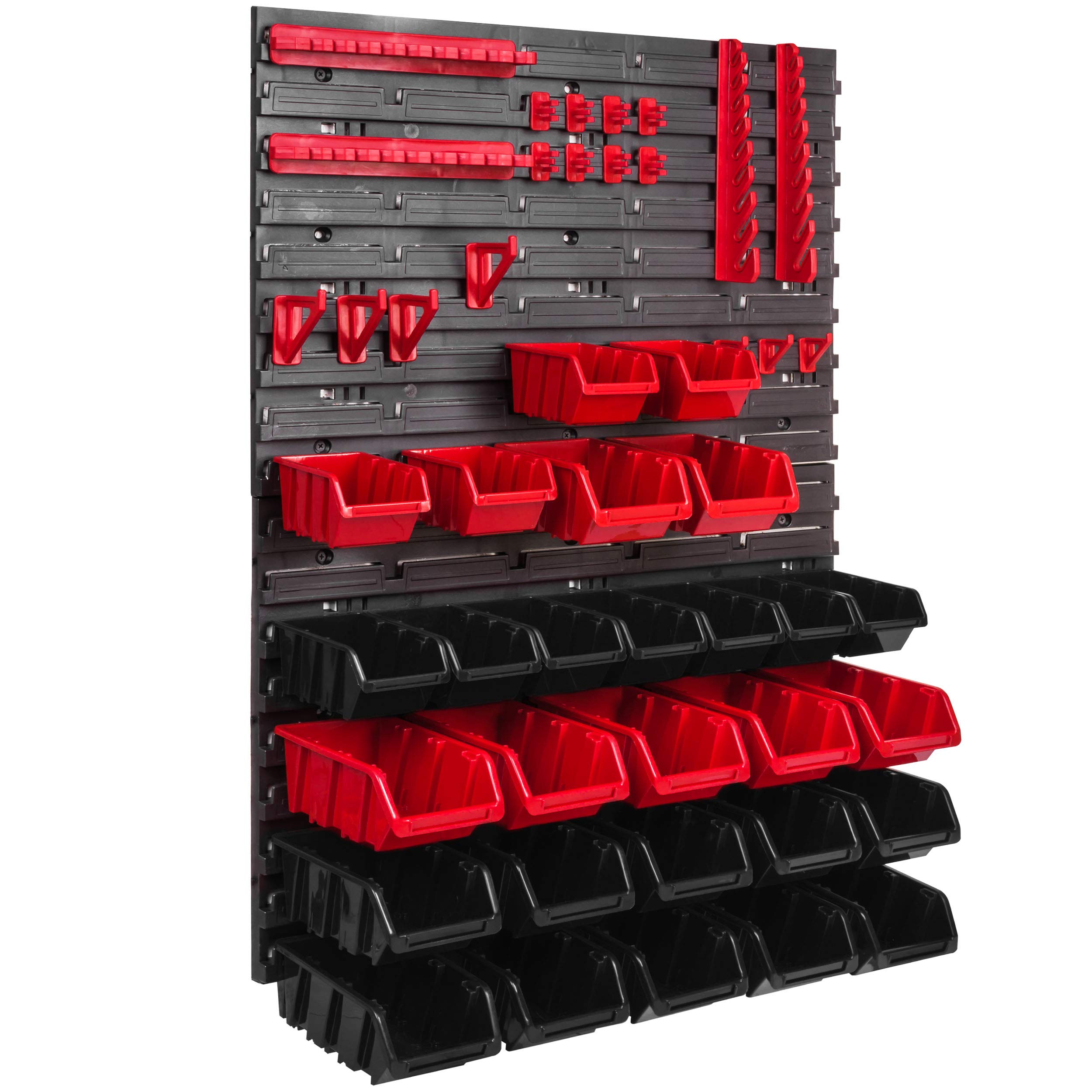Werkstattwandregal 57 x 78 cm Stapelboxen Werkzeuhalter Kunststoff rot schwarz WandmontageWandplatte Halterungsschienen (ITBNN600x2-U1000-MIX5)