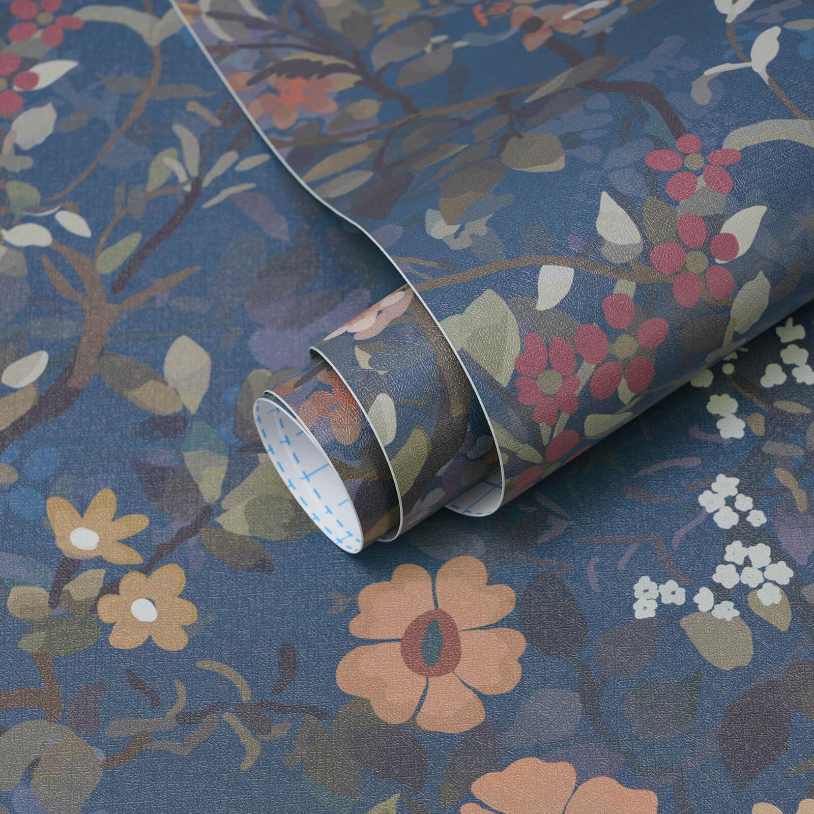 Papier peint floral bleu vintage adhésif vinyle amovible décoration meuble et mur