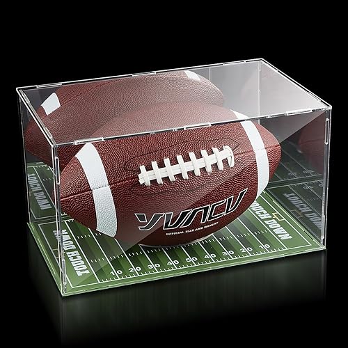 Wenqik Vitrina de fútbol de acrílico con espejo y base de soporte, 12.6 x 7.8 x 7 pulgadas, caja de fútbol transparente para montaje de fútbol para