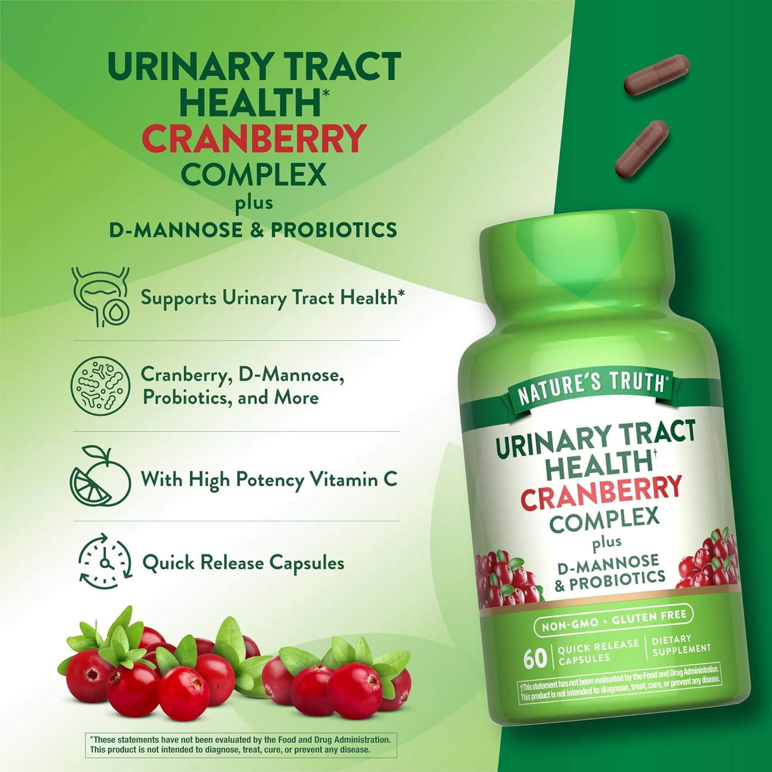 Nature's Truth Cranberry Pills | 60 Capsules | Plus D-Mannose & Probiotics | Supports Urinary Tract Health | Non-GMO & Gluten Free Supplement - Image 5