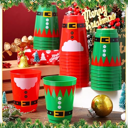 Miniatura 4 de Nuenen 24 vasos de Navidad reutilizables de 16 onzas, vasos de plástico con texto en inglés "Merry Christmas", vasos de elfo de Papá Noel para