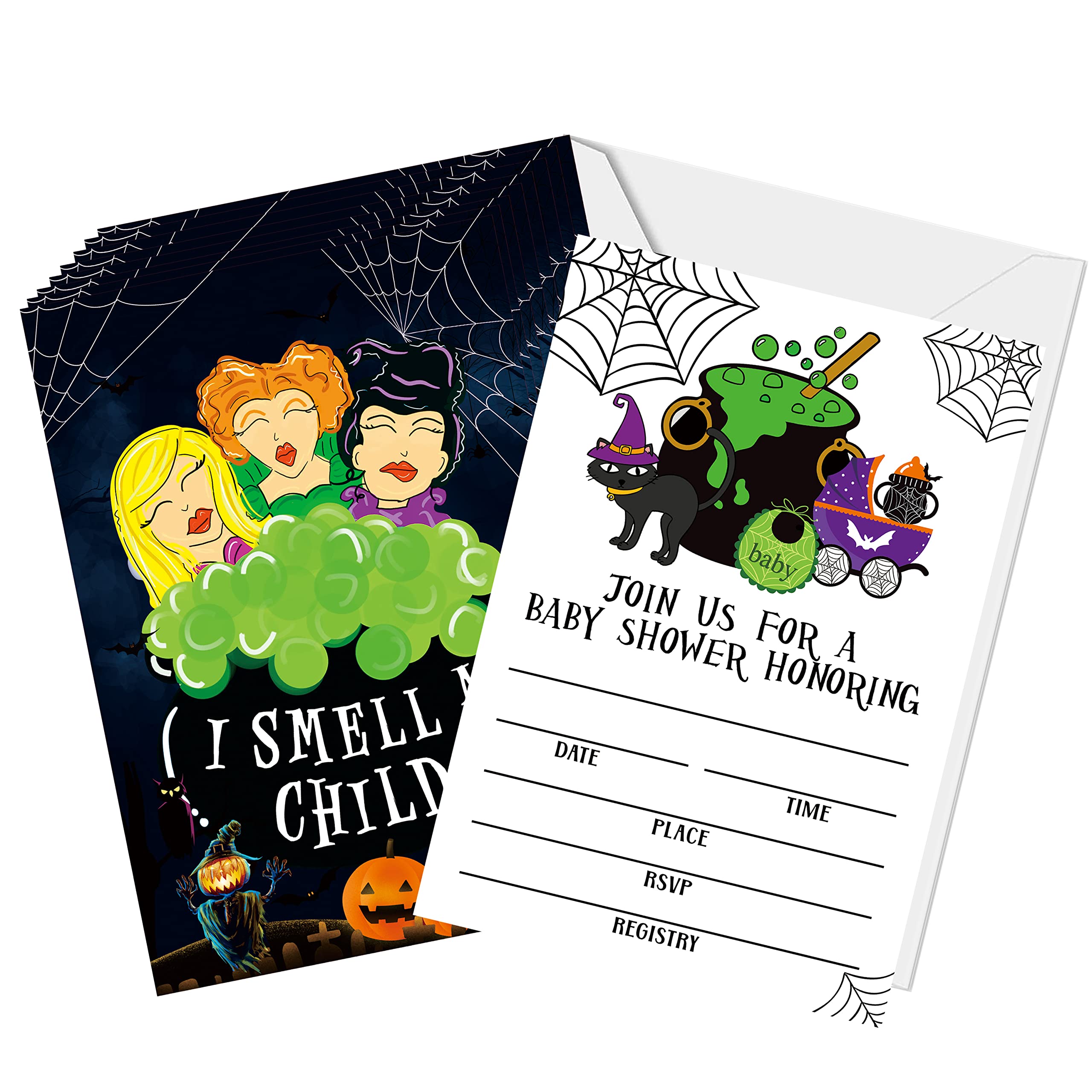 Amazon.com : Aisosiks Hocus Pocus I Smell A Child Halloween Baby Shower  Invitations with Envelope, Halloween Hocus Pocus Baby Shower Decorations,  Halloween Baby Shower Decorations I Smell A Child, 10 Packs :
