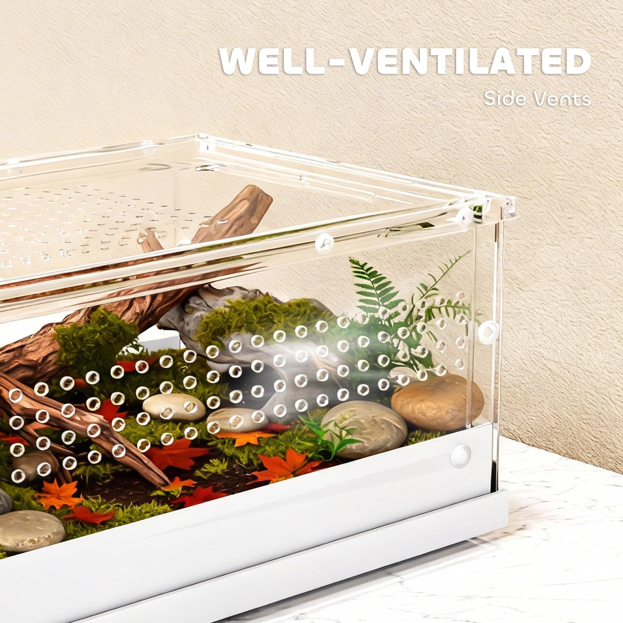 PawHut Terrario para reptiles, 40 x 30 x 15 cm, vivero con puerta corrediza superior, caja de cría de tanque de reptiles acrílico de 360° con rejillas de ventilación, para serpiente, rana, araña, geco