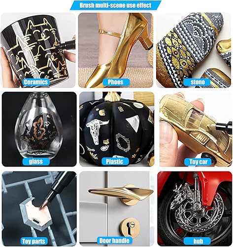 Miniatura 10 de Marcador metálico de plata brillante, 1 marcador de cromo plateado líquido de 0.04 a 0.118 pulgadas, rotulador de pintura a base de aceite para