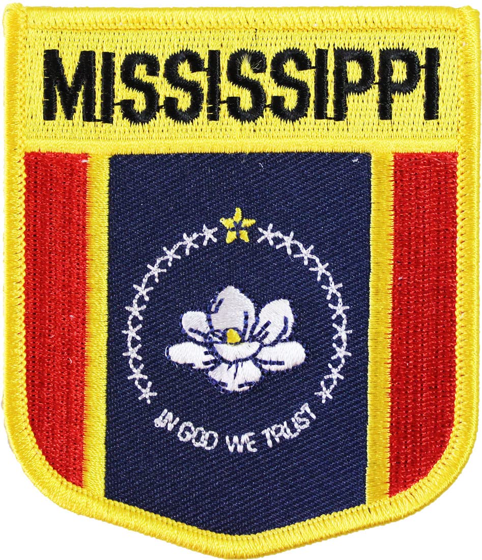 Mississippi (2021) Flag Embroidered Sew on/Iron on State Shield Patch with Gold Border
