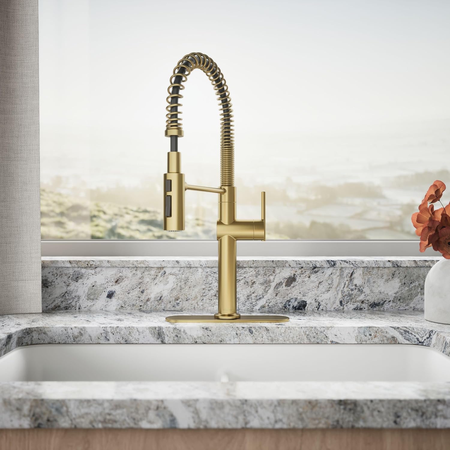 KOHLER 22973-2MB Crue High-Arc Kitchen Faucet with Pull Down Spring Spout, Professional Pre-Rinse Kitchen Faucet, Commercial Faucet, Vibrant Brushed Moderne Brass