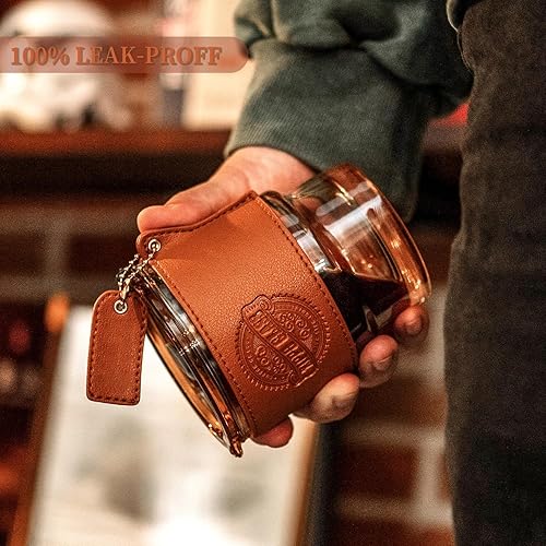 Miniatura 4 de Vaso de vidrio de 14 onzas con popote, tapa y posavasos, taza de café vintage, taza de té, jugo y vaso para agua con funda