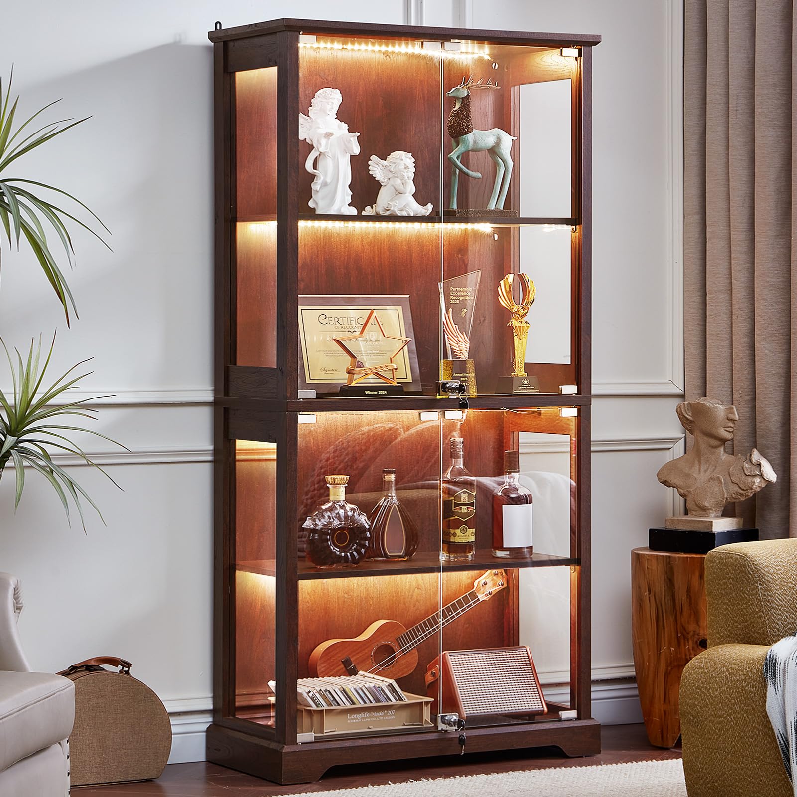Amazon.com: LELELINKY Farmhouse Glass Display Cabinet with Doors