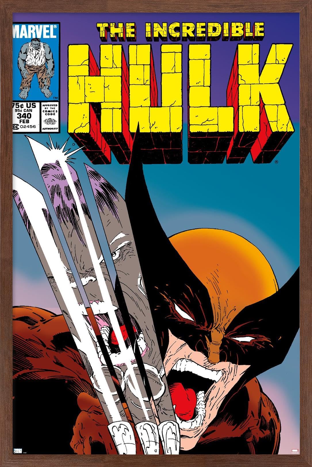 Marvel Comics X-Men - Wolverine Incredible Hulk #340 Wall Poster, 34L" x 22.4W", Mahogany Framed Version