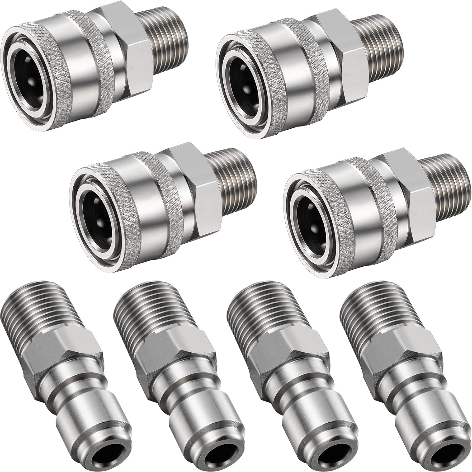 Hotop 8 Pcs NPT 3/8 Inch Stainless Steel Male and Female Quick Connector Kit Pressure Washer Adapters