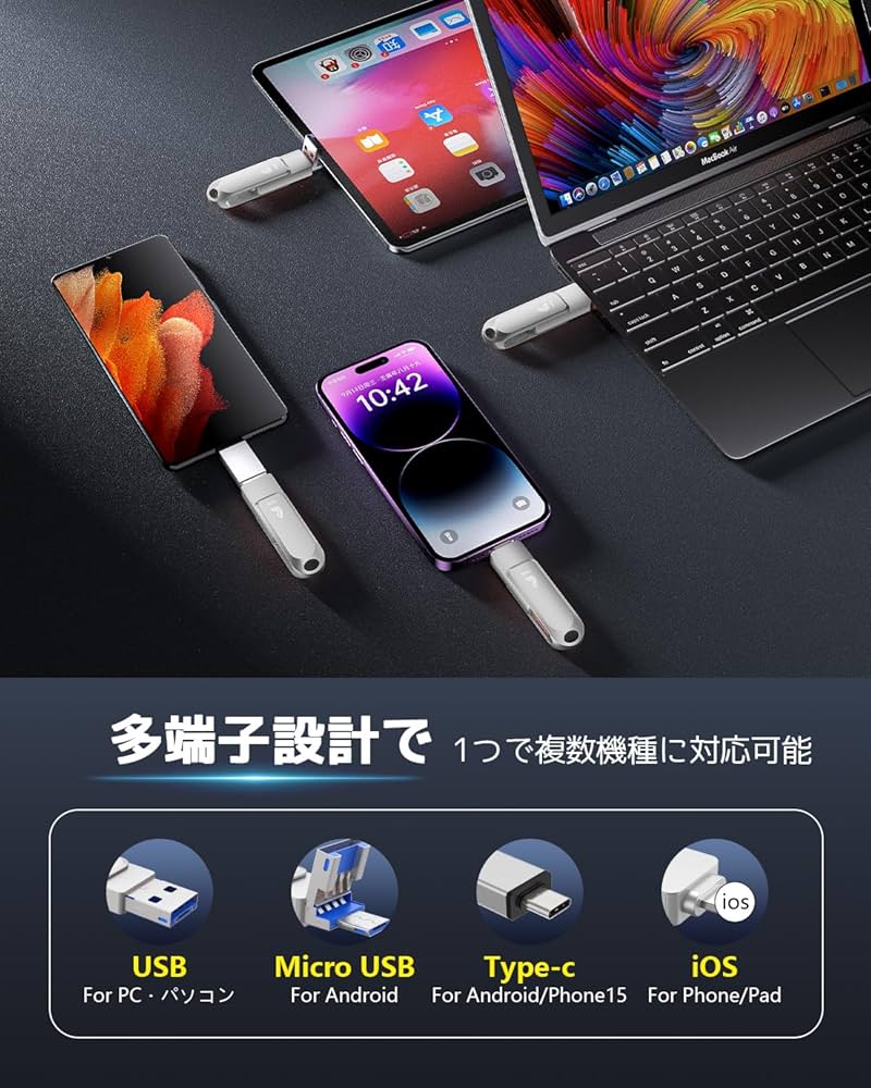 ☆人気商品☆ 128GB usbメモリ OTG高速４in1 パソコン対応 404 Amazon.co.jp: 【アプリ不要】4in1 Phone対応 USBメモリ 128GB
