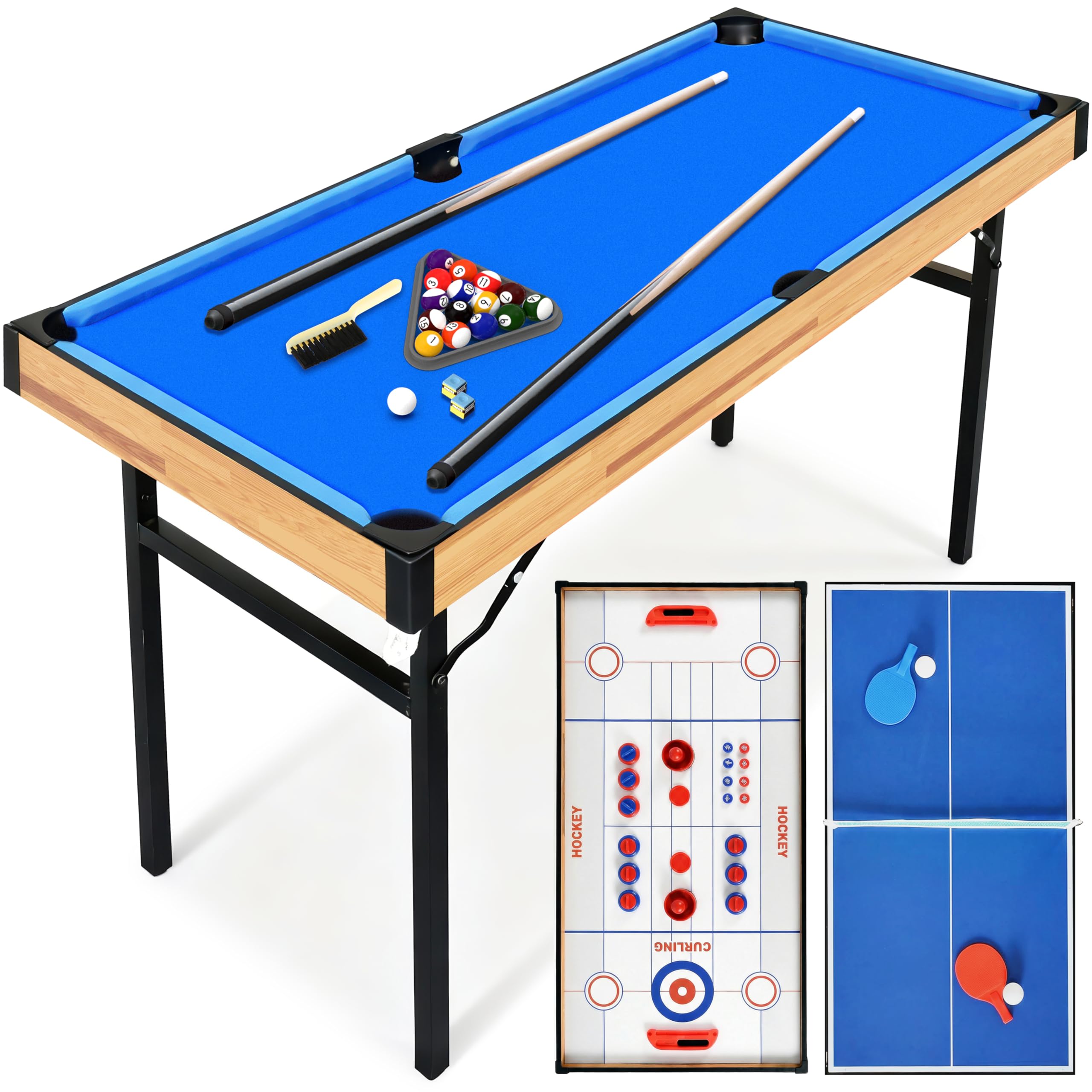 SereneLife 4-in-1 Multi Games Table, Folding Portable Game Table for Indoor Outdoor Use, Includes Ping Pong, Air Hockey, Pool, and Shuffleboard, Fun for Kids, Teens & Adults